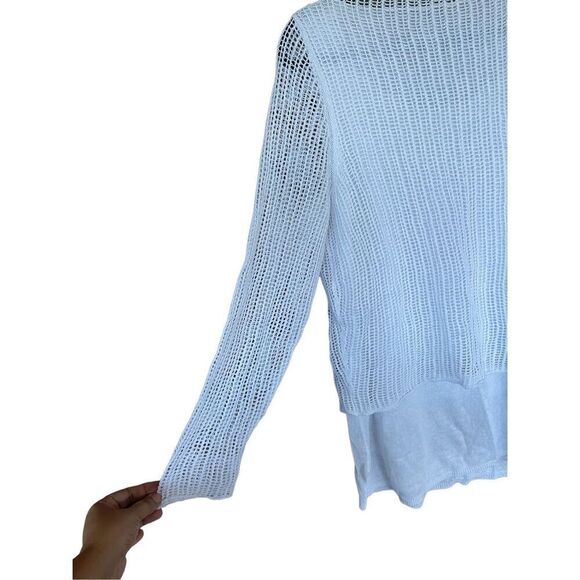 Eileen Fisher Womens Blue Long Sleeve Open Knit Pullover Sweater Size Medium - Picture 2 of 12